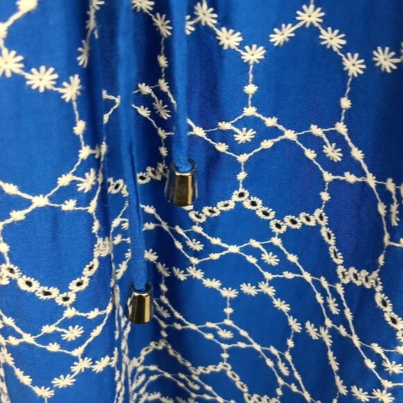 O.p.t Women Blue / White Tiered Maxi dress with V Neckline and Flutter Sleeves L - Picture 8 of 16